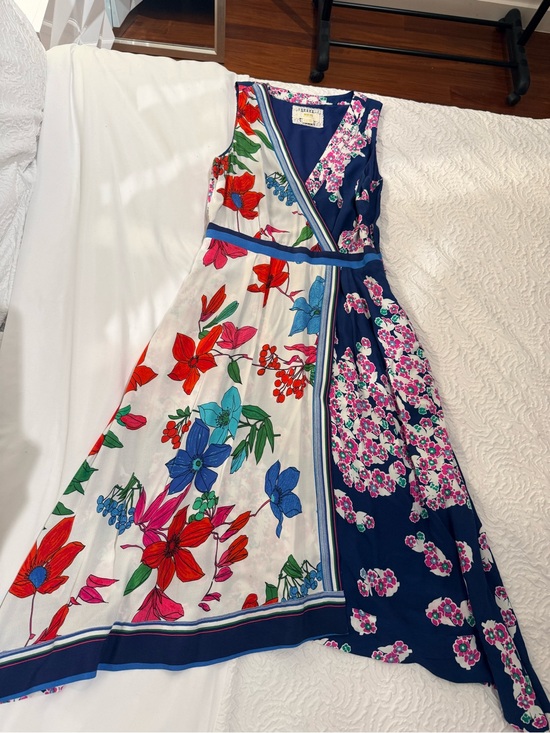 Maeve Dresses & Skirts - Anthropologie Maeve Navy & Multicolor Floral Wrap Midi Dress